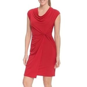 London Times Red Matte Jersey Twist Dress